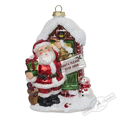 Дед Мороз с подарками стучится в дверь (стекло) 11х7,5х15,5 см