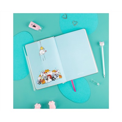 Записная книжка А5 80л., ЛАЙТ, кожзам, MESHU "My cats", съемная пластиковая обложка с дизайном, голография, блок в линию
