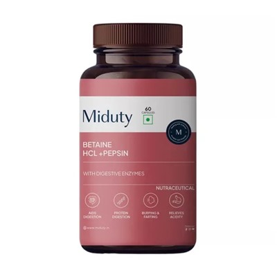 Бетаин HCL + Пепсин (60 кап), Betaine HCL + Pepsin, произв. Miduty
