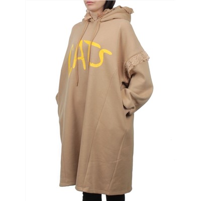 2247 BEIGE Толстовка-платье женская (85% хлопок, 10% полиэстер, 5% спандекс)