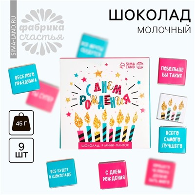 Шоколад мини молочный «С днём рождения», открытка, 5 г. х 9 шт.