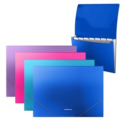 Папка-картотека, А4, 6 отделений, 700 мкм, ErichKrause Diagonal Vivid, на резинке, тиснение, микс