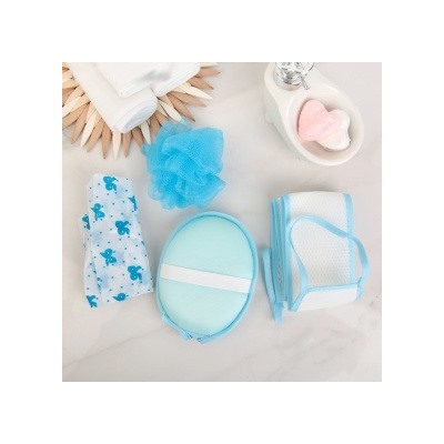 577613 Набор банный 4 предмета: 3 мочалки, шапочка для душа, цвет МИКС