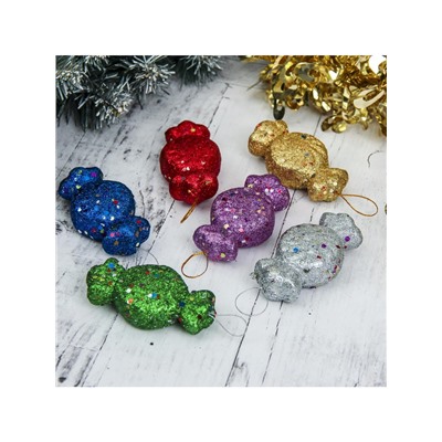 Ёлочные игрушки 6 шт. «Конфеты с блёстками» 3.5×7.5 см, МИКС