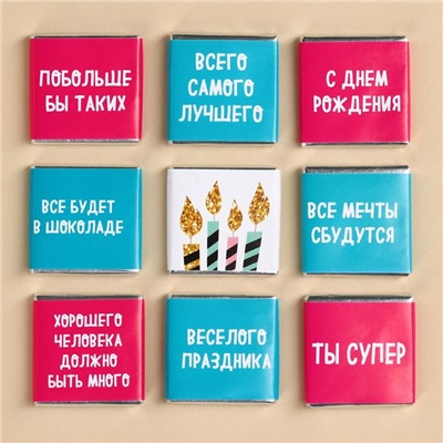 Шоколад мини молочный «С днём рождения», открытка, 5 г. х 9 шт.