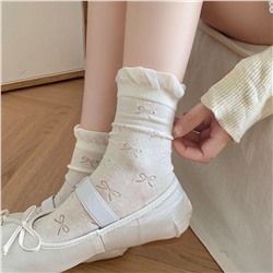 Japanese thin knee socks with bow, mid-length