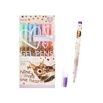 Набор гелевых ручек 8цв PASTELS.LOVE ME. Котики приносят счастье, 0.8мм