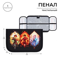 Пенал 1 секция, 130×210×40 мм, 2 откидные планки, тканевый, Calligrata TOP, Content «Аниме игра»