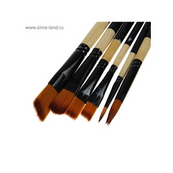 Набор кистей нейлон 6 штук: 2 круглые, 4 плоские