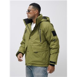 Куртка спортивная мужская зимняя с капюшоном цвета хаки 25321Kh