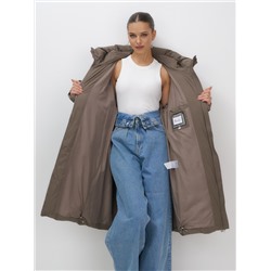 Пальто зимнее утепленное с капюшоном женское светло-коричневого цвета 7741SK