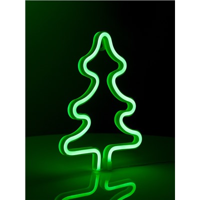 Неоновая вывеска «Ёлка» 20 × 25 см, батарейки ААх3 (не в комплекте), USB, свечение зелёное