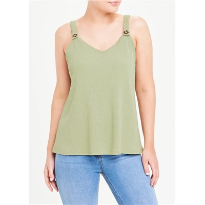 Textured Button Strap Vest Top