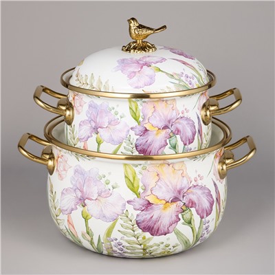 НАБОР КАСТРЮЛЬ AGNESS ЭМАЛИРОВАННЫХ СЕРИЯ "IRISES", 4ПР. 2,1Л И 3,8Л