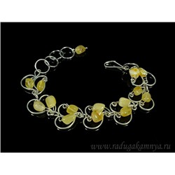 Браслет янтарь в посеребрении, 17,5см.