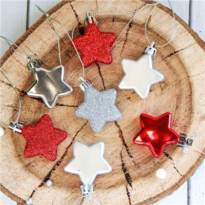 Ёлочные игрушки 15 шт. «Зимнее волшебство. Звёздочки ассорти» пластик, 3.5 см, МИКС
