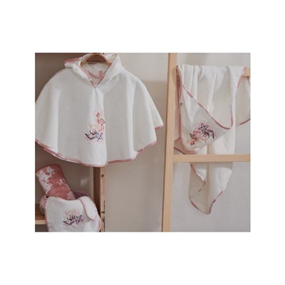 Комплект Пончо 4 Предмет 0-1 год Rosa Beyaz Panço Seti - EcoCotton