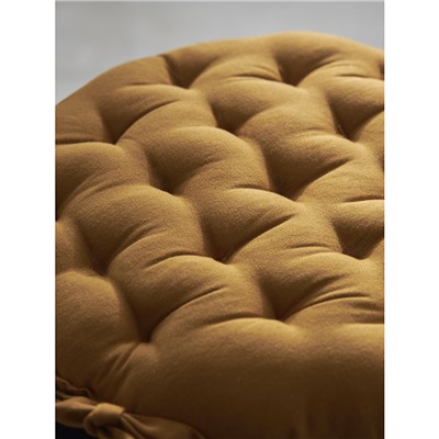 Подушка на стул круглая из хлопка цвета карри из коллекции Essential, 35 см