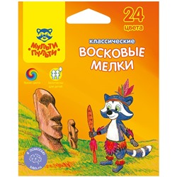 Мелки восковые Мульти-Пульти "Енот на острове Пасхи", 24цв., круглые, картон, европодвес