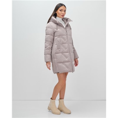 Куртка зимняя женская классическая с капюшоном светло-коричневого цвета 7671SK