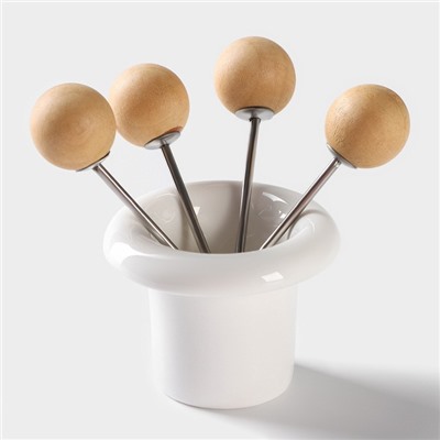 Набор для канапе и нарезки BellaTenero, 8 предметов: блюдо d=29.8 см, доска для нарезки, 2 ножа, 4 шпажки, фарфор, белый