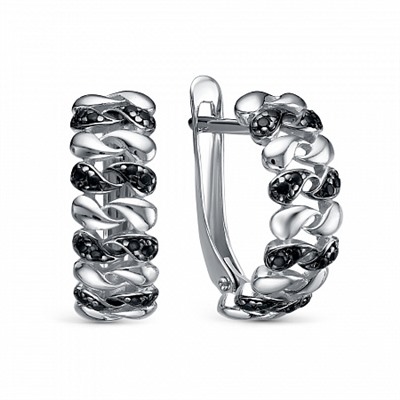 Серьги с фианитом родированные серебро 925*