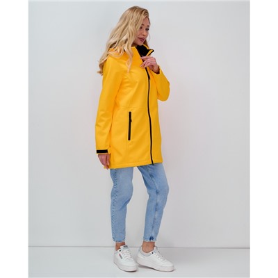 Парка спортивная женская с капюшоном softshell желтого цвета 9568J