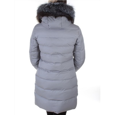 9665 GRAY Пальто женское с мехом Ommeitt