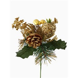 Еловая ветка декоративная «Зимнее волшебство. Мечты», пластик, шиповник в бисере, 18 см, золото