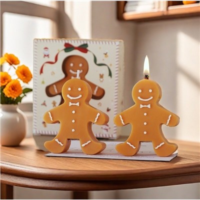 Свеча ароматическая Пряничный Человечек с ароматом печенья в коробке