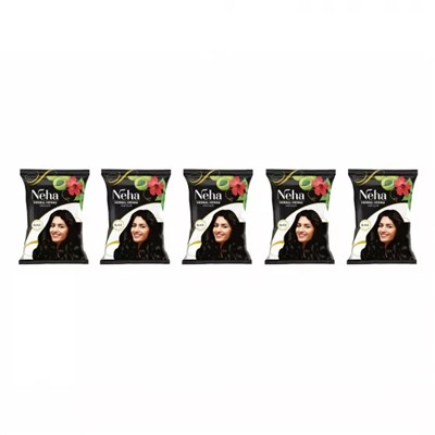 Набор Натуральная хна для волос Черная (5 x 10 г), Herbal Henna Black Set, произв. Neha Herbals