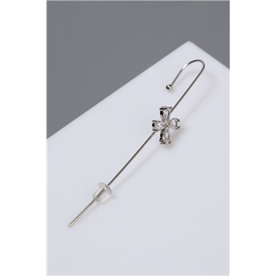 Серьга кафф «Четырёхлистник», цвет белый в серебре