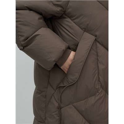 Пальто двубортная зимнее утепленное женское коричневого цвета 7732K