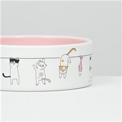 Миска керамическая "Весёлые котики",12,5 x 4,5 cм, 300 мл, белая/розовая