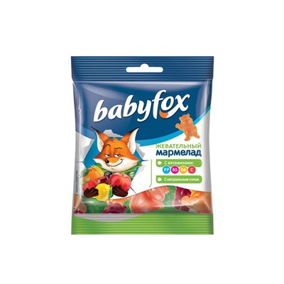 «BabyFox», мармелад жевательный с соком ягод и фруктов, 30 г