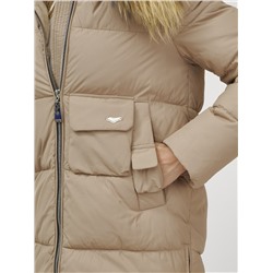 Куртка женская зимняя с мехом енот премиум класса бежевого цвета 3146B