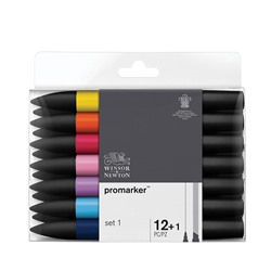Набор художественных маркеров двухсторонних Winsor&Newton "Pro", пулевидный/скошенный, 2мм/7мм, 12цв.+1 блендер