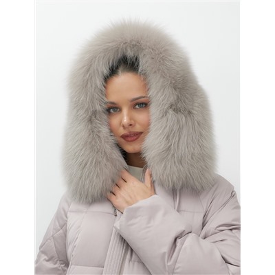 Куртка зимняя женская с мехом и капюшоном тренд светло-коричневого цвета 7660SK