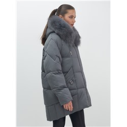 Куртка зимняя женская с мехом и капюшоном тренд темно-серого цвета 7660TC