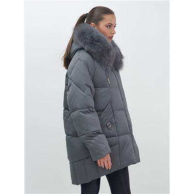 Куртка зимняя женская с мехом и капюшоном тренд темно-серого цвета 7660TC