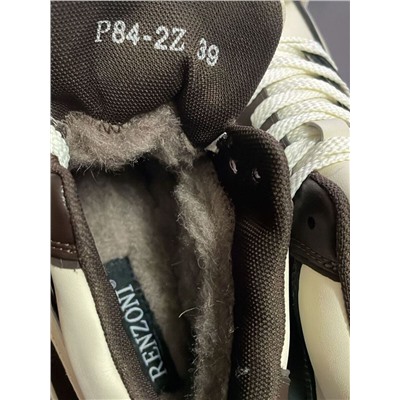 05-P84-2Z BEIGE/BROWN Кроссовки женские зимние (натуральная и искусственная кожа, шерсть)