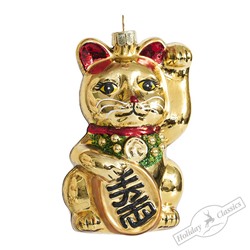 Кот "Манеки-неко" золотой (стекло) 5,5х5,5х10 см