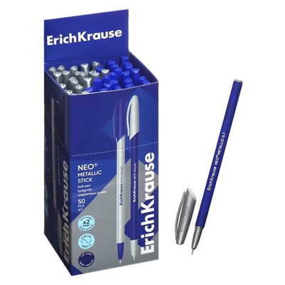 Ручка шариковая ErichKrause Neo Stick Metallic, узел 0.7 мм, чернила синие, длина линии письма 2000 метров