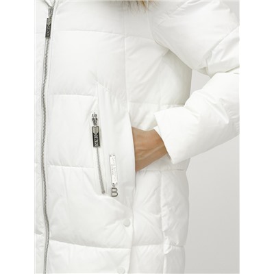 Куртка женская зимняя с мехом енот премиум класса белого цвета 381Bl