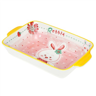 "Банни" Блюдо (шубница) фарфоровое 232х139х53мм, с ручками, с деколью, отводка (Китай)