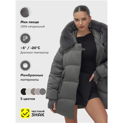 Куртка зимняя женская с мехом и капюшоном тренд темно-зеленого цвета 7737TZ