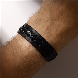 Браслет кожа «Минимал» коса, чёрный, 22 см