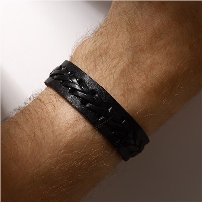 Браслет кожа «Минимал» коса, чёрный, 22 см