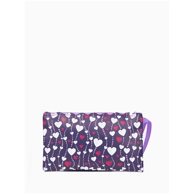 Косметичка на молнии плоская, с ручкой, с рисунком, фиолетовая