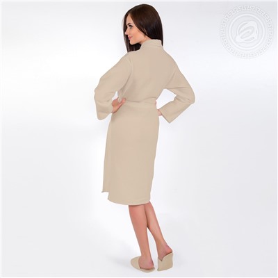 Халат женский вафельный запашной с воротником бежевый